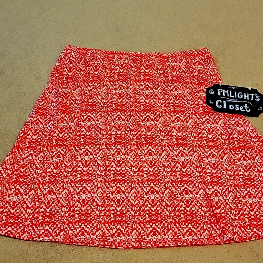 Cato Large Skirt Full Red/Orange White Pixelated Pattern